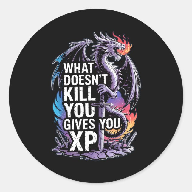 Adesivo Redondo Funny Rpg What Doesn’t Kill You Gives You Xp Quote (Frente)