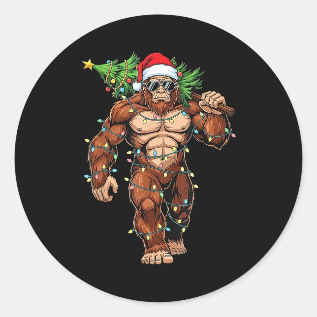 Adesivo Redondo Funny Santa Bigfoot Christmas Tree Christmas Crypt (Frente)