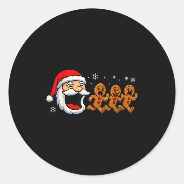 Adesivo Redondo Funny Santa Chasing Gingerbread Christmas Cookie  (Frente)