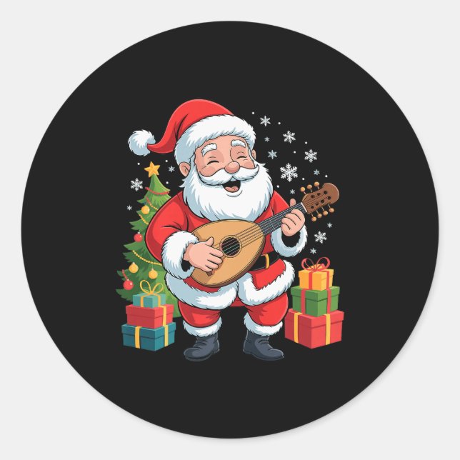 Adesivo Redondo Funny Santa Christmas Design Lute Holiday Xmas Paj (Frente)