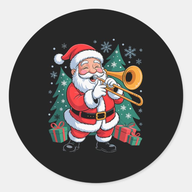 Adesivo Redondo Funny Santa Christmas Design Trombone Holiday Xmas (Frente)