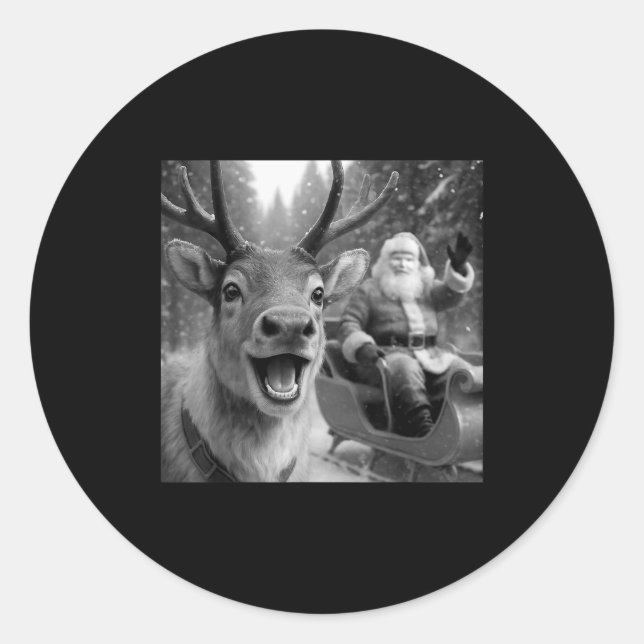 Adesivo Redondo Funny Santa Claus In Sleigh With Reindeer Christma (Frente)