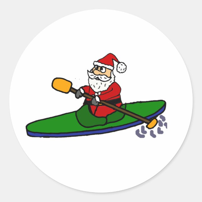 Adesivo Redondo Funny Santa Claus Kayaking Christmas Cartoon (Frente)