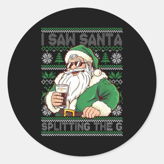 Adesivo Redondo Funny Santa Drinking Beer Splitting G Christmas Ad (Frente)