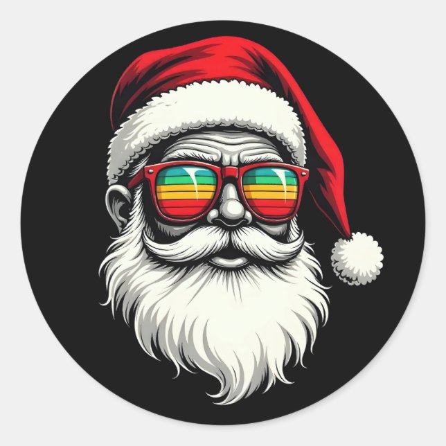 Adesivo Redondo Funny Santa Face Retro Sunglasses Christmas  (Frente)