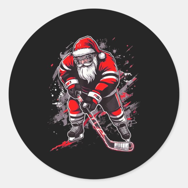 Adesivo Redondo Funny Santa Hockey Christmas Retro Winter Player X (Frente)
