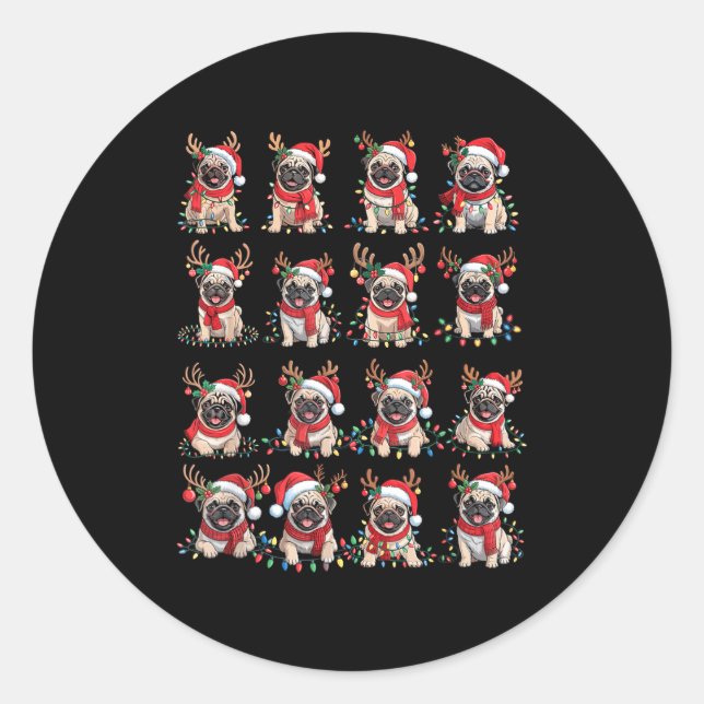 Adesivo Redondo Funny Santa Pugs Christmas Xmas For Women Men  (Frente)