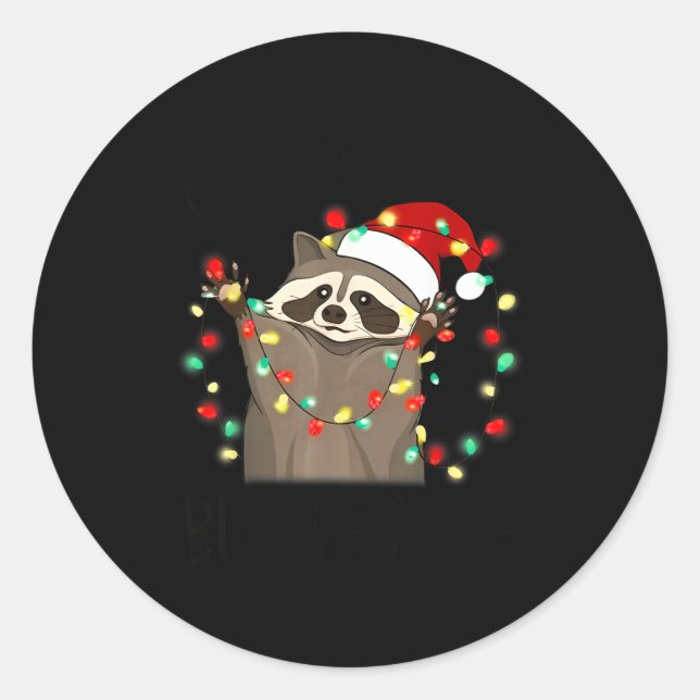 Adesivo Redondo Funny Santa Racoon Overstimulated But Festive Xmas (Frente)
