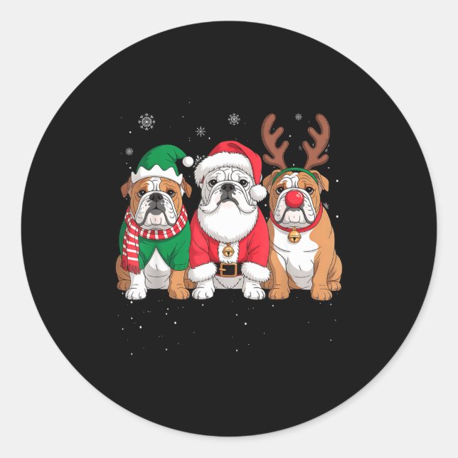 Adesivo Redondo Funny Santa Reindeer English Bulldog Dog Women Men (Frente)