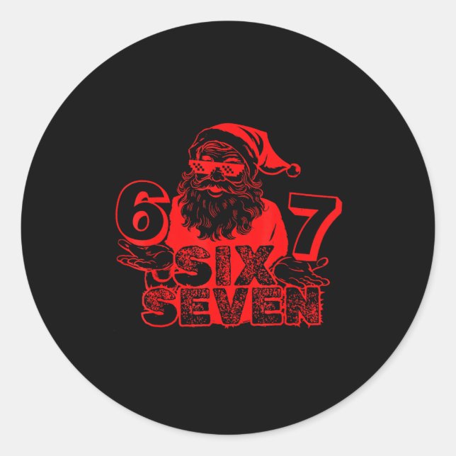 Adesivo Redondo Funny Santa Says Six Seven Xmas 6 7 Meme Christmas (Frente)