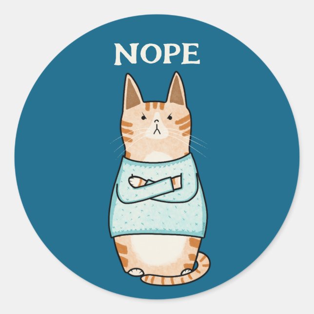 Adesivo Redondo Funny Sarcastic Orange Cat Nope (Frente)