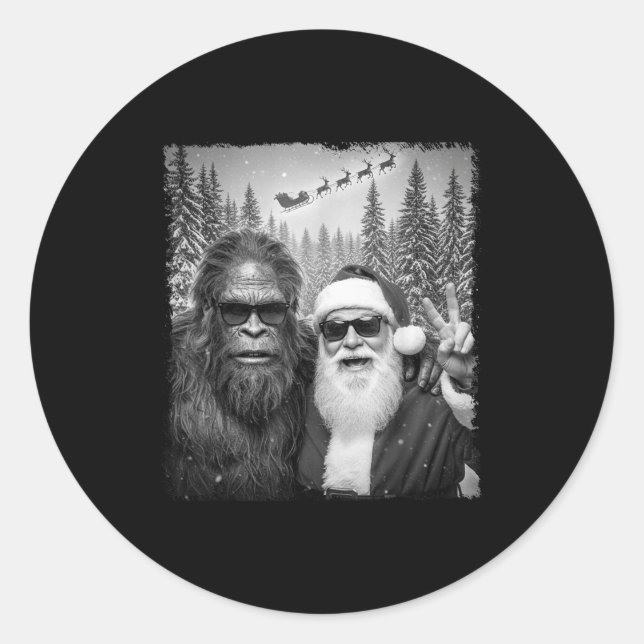 Adesivo Redondo Funny Sasquatch Meme Cool Selfie With Santa Christ (Frente)