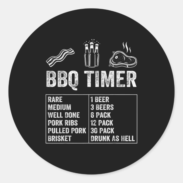 Adesivo Redondo Funny Saying Bbq Timer Beer Grill Dad Barbecue Dri (Frente)