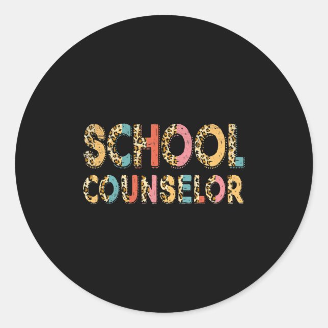 Adesivo Redondo Funny School Counselor Teacher Leopard School Coun (Frente)