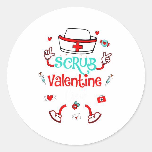 Adesivo Redondo Funny Scrub Valentines Day Nurse Crew Family Group (Frente)