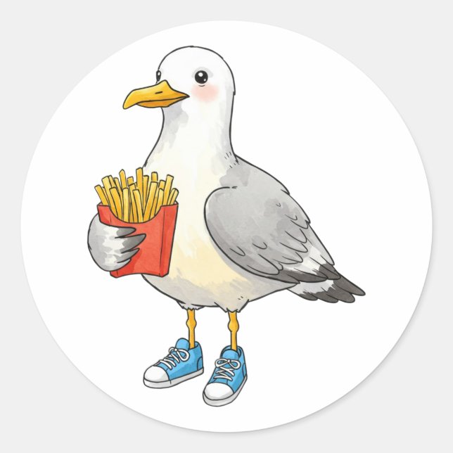 Adesivo Redondo Funny Seagull Fries Sneakers (Frente)