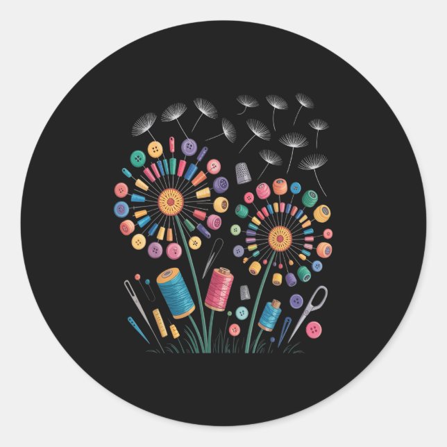 Adesivo Redondo Funny Sewing Dandelion Flowers Thread Butts Quil (Frente)