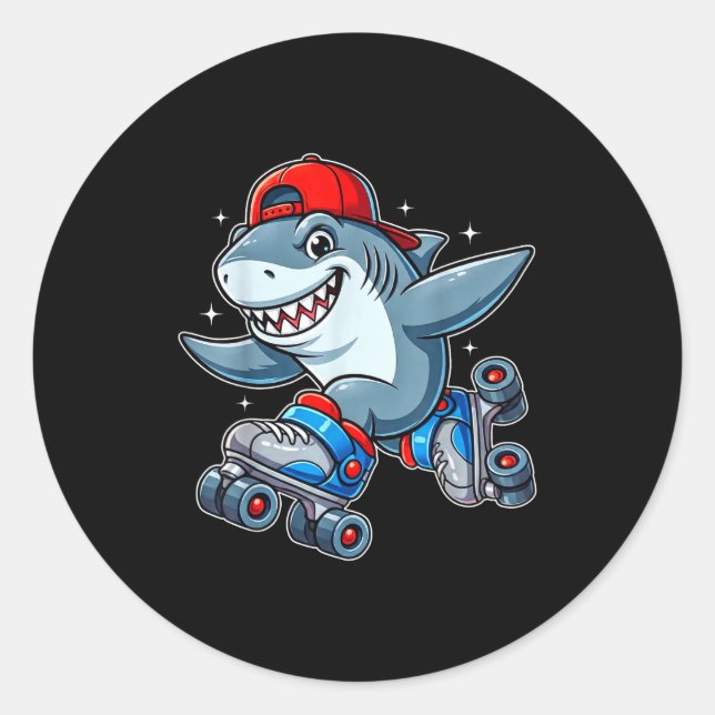 Adesivo Redondo Funny Shark On Roller Skates Cute Cool Skater Anim (Frente)