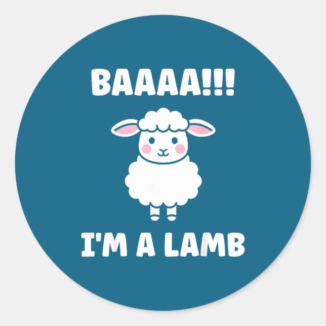 Adesivo Redondo Funny Sheep Quote Baaah I'm A Lamb  (Frente)