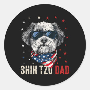Adesivo Redondo Funny Shih Tzu Pai Eua Estrelas 4 De Julho Pais D