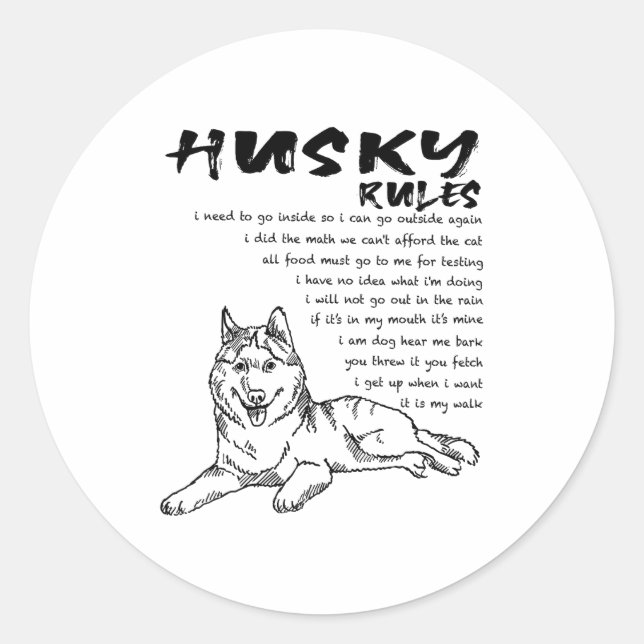 Adesivo Redondo Funny Siberian Husky Dog Hand Drawn Art Men Women  (Frente)