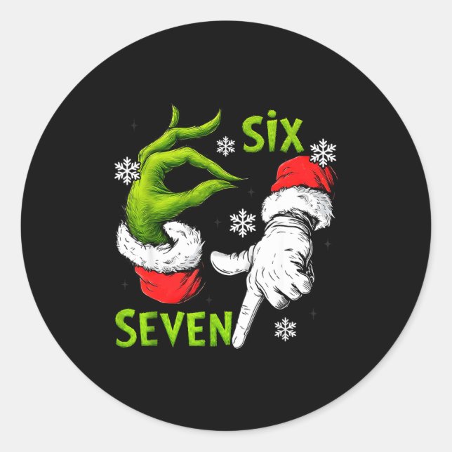Adesivo Redondo Funny Six Seven 67 Meme 6 7 Christmas Elf Hand Boy (Frente)