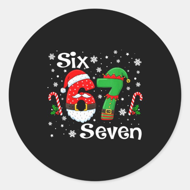 Adesivo Redondo Funny Six Seven 67 Meme 6 7 Elf Santa Christmas Pa (Frente)