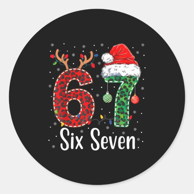 Adesivo Redondo Funny Six Seven 6 7 Meme 67 Christmas Leopard Xmas (Frente)