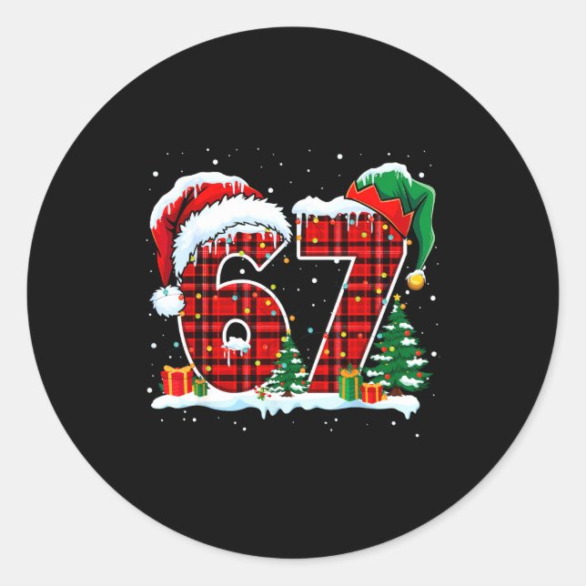 Adesivo Redondo Funny Six Seven 6 7 Meme 67 Christmas Red Plaid Xm (Frente)