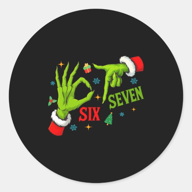 Adesivo Redondo Funny Six Seven 6 7 Meme Christmas Funny Hands 6 7 (Frente)