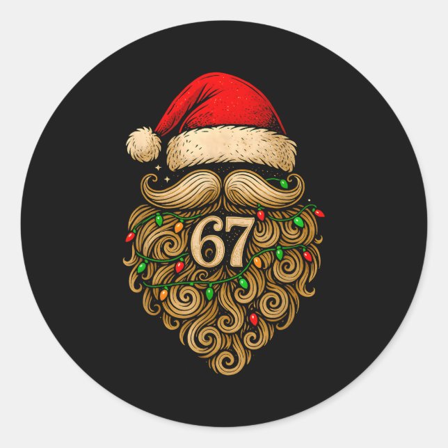 Adesivo Redondo Funny Six Seven 6 7 Meme Santa Beard Christmas Men (Frente)