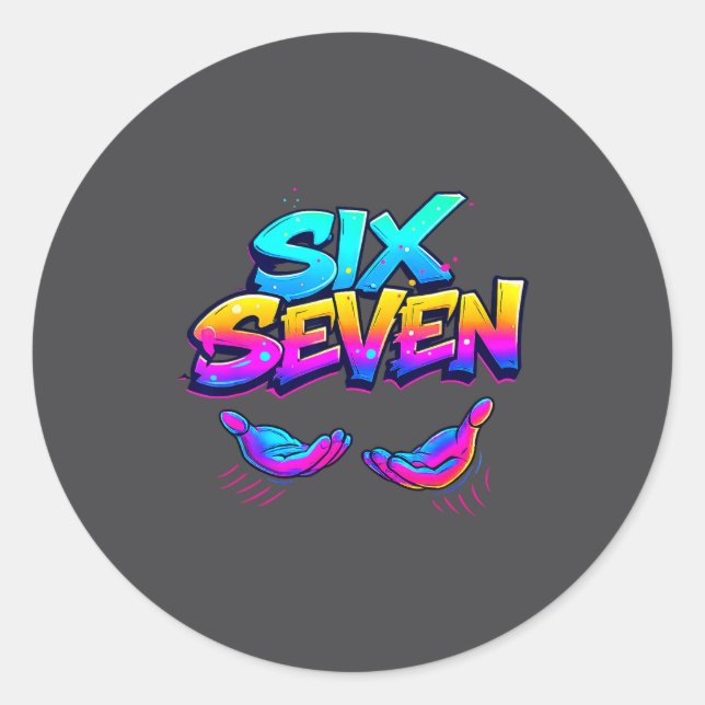 Adesivo Redondo Funny Six Seven Design Graphic 67 6 7 Meme Hands G (Frente)