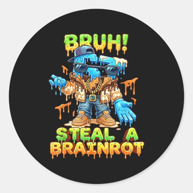 Adesivo Redondo Funny Six Seven Meme - Bruh Steal A Brainrot - Fun (Frente)