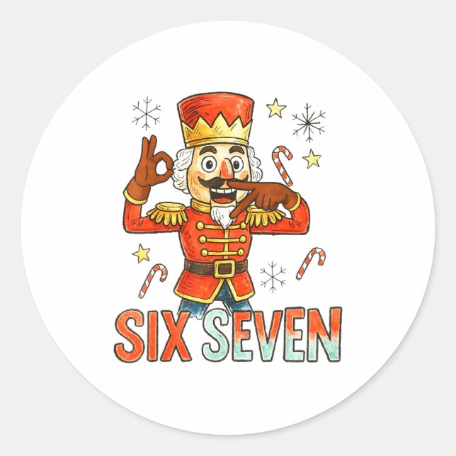 Adesivo Redondo Funny Six Seven Meme Christmas Nutcracker Men Wome (Frente)