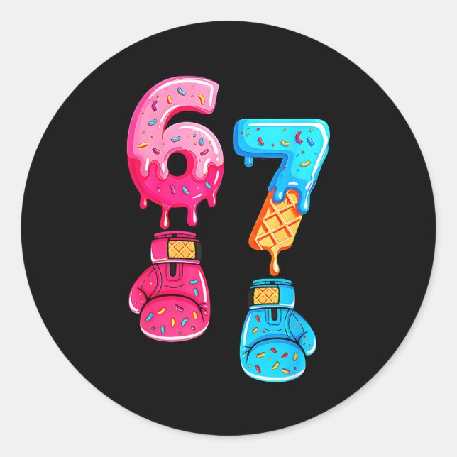 Adesivo Redondo Funny Six Seven Meme Ice Cream Drip 67 Boxing  (Frente)