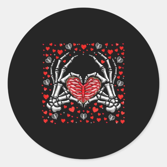 Adesivo Redondo Funny Skeleton Hand Heart Valentines Day Bones Lov (Frente)