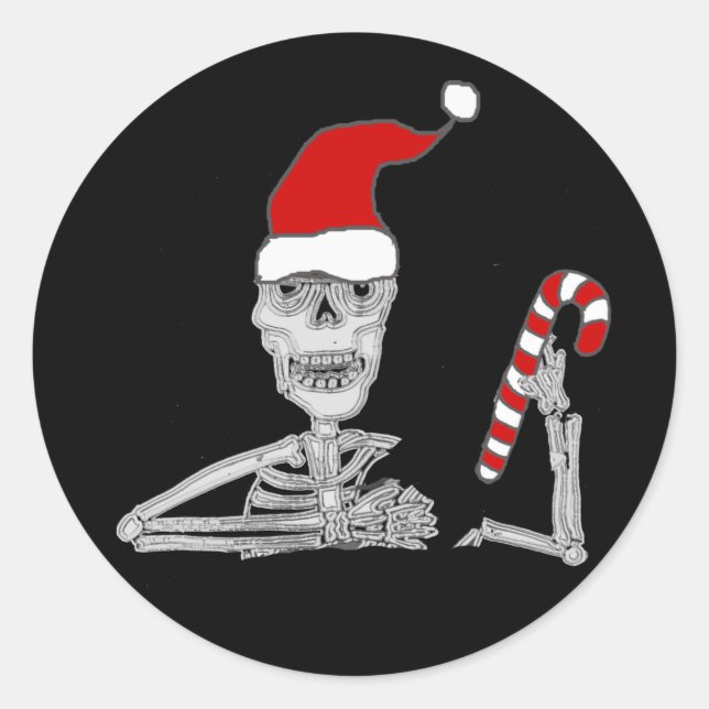 Adesivo Redondo Funny Skeleton in Santa hat Christmas (Frente)