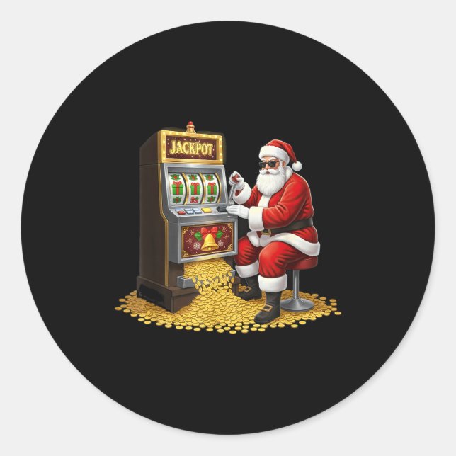 Adesivo Redondo Funny Slot Machine Santa Christmas Graphic Casino  (Frente)