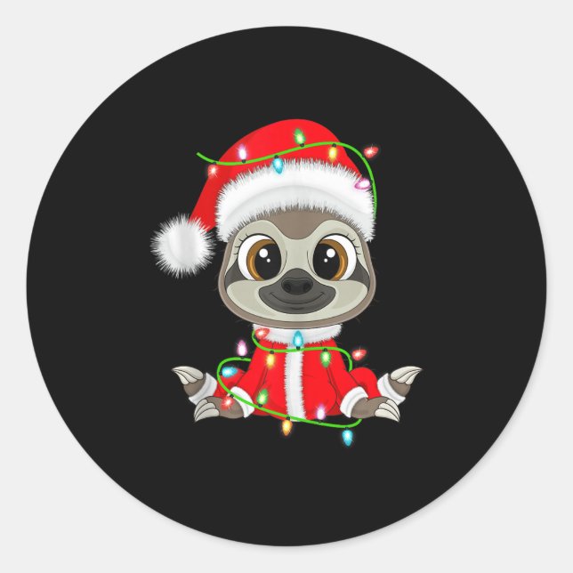Adesivo Redondo Funny Sloth Christmas Lights Santa Costume Cute An (Frente)