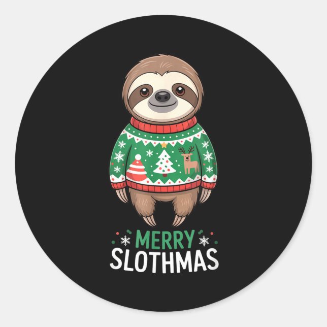 Adesivo Redondo Funny Sloth Lover Christmas Merry Slothmas Ugly Ho (Frente)
