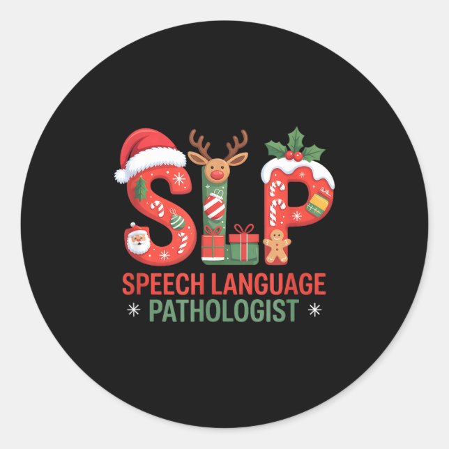 Adesivo Redondo Funny Slp Christmas Speech Language Pathologist Ho (Frente)