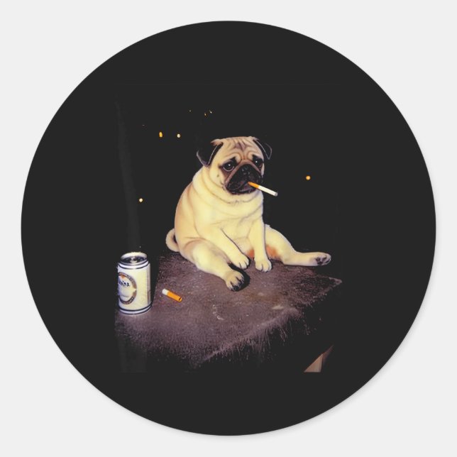 Adesivo Redondo Funny Smoking Dog Pug Meme  (Frente)