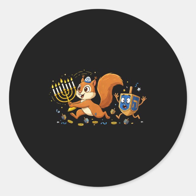 Adesivo Redondo Funny Squirrel Dreidel Menorah Hanukkah Kids Women (Frente)