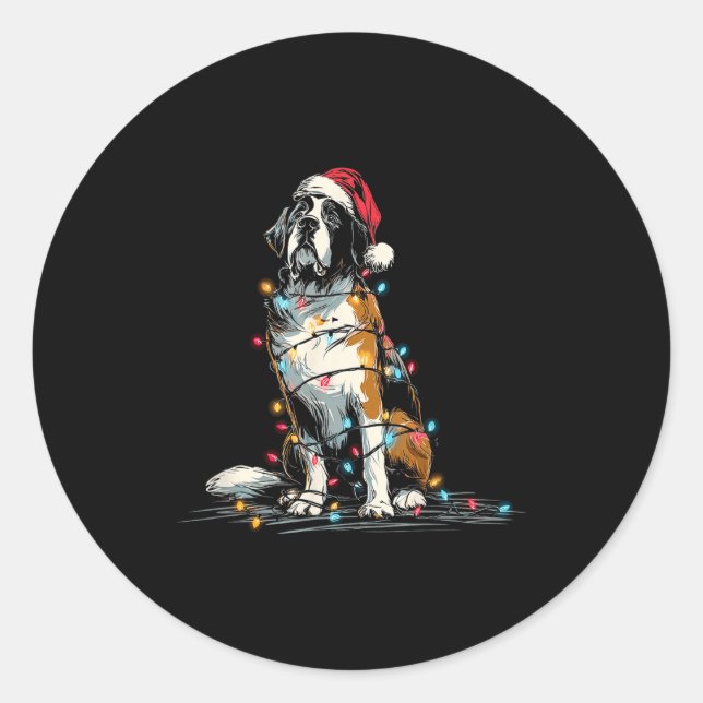 Adesivo Redondo Funny St. Saint Bernard Christmas Graphics Dog Lig (Frente)