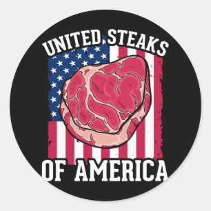 Adesivo Redondo Funny Steaks Lover American Meat Butcher Humor