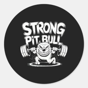 Adesivo Redondo Funny Strong Crucifix Levantando Pitbull
