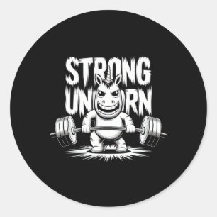 Adesivo Redondo Funny Strong Crucifix Levantando Unicórnio