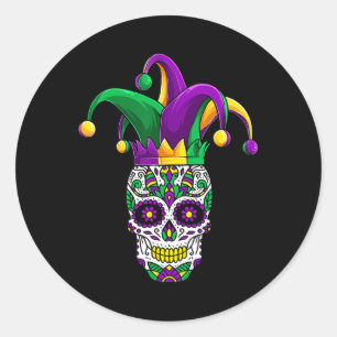 Adesivo Redondo Funny Sugar Skull Mardi Gras Party Roupa
