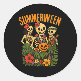 Adesivo Redondo Funny Summerween Skeletons Luau Party Halloween Be