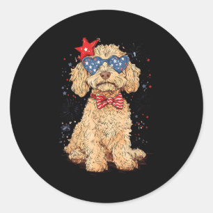 Adesivo Redondo Funny Sungles Patriótico Goldendoodle Merica 4º De